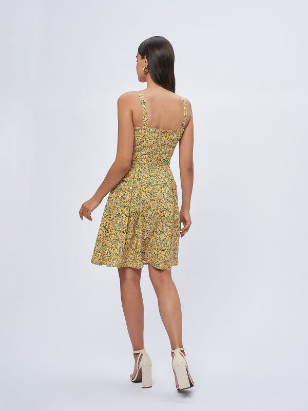 Yellow floral print dress with straps