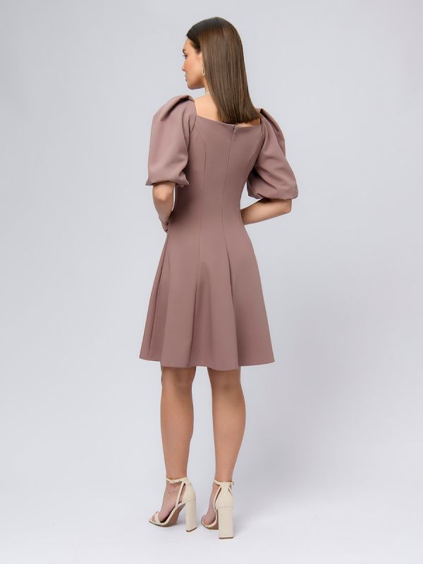 Beige mini length dress with voluminous sleeves