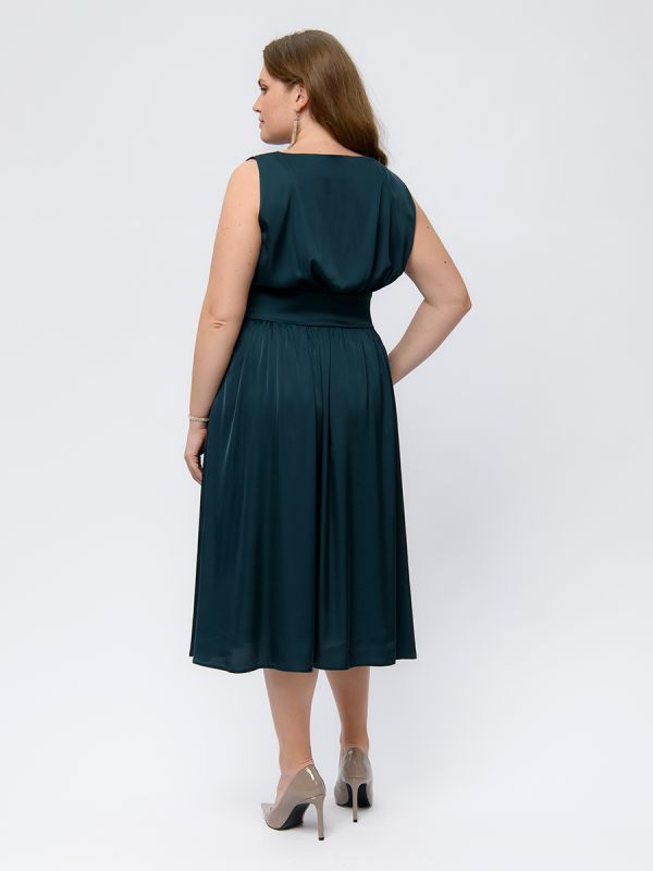 Dark green sleeveless midi length dress