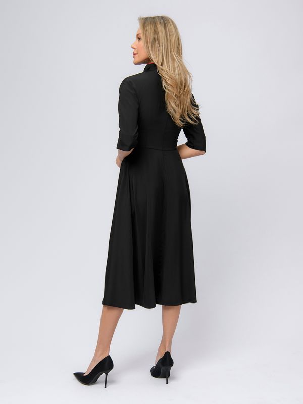 Black colored midi dress with red inset