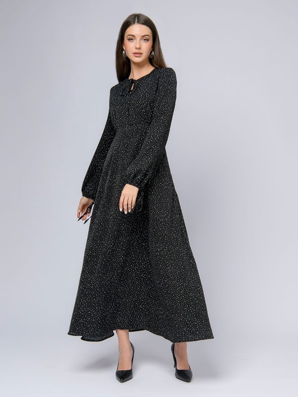 Black polka dot dress with long sleeves