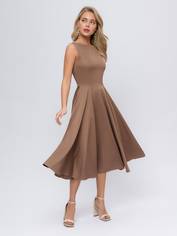 Retro retro coffee colored midi length dress