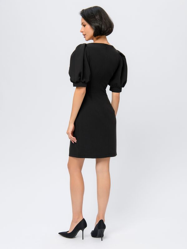 Black mini length dress with rectangular neckline