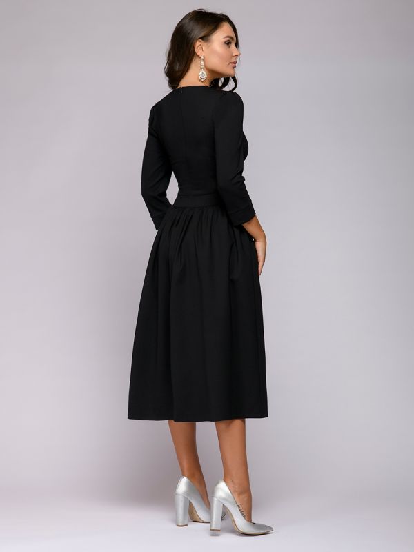 Black midi length dress with 3/4 sleeves