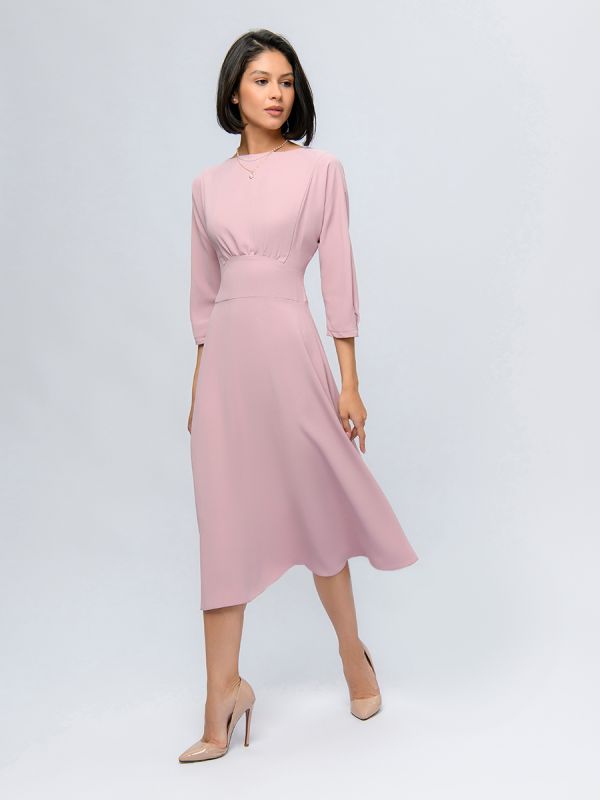 Pink midi length dress with flared skirt