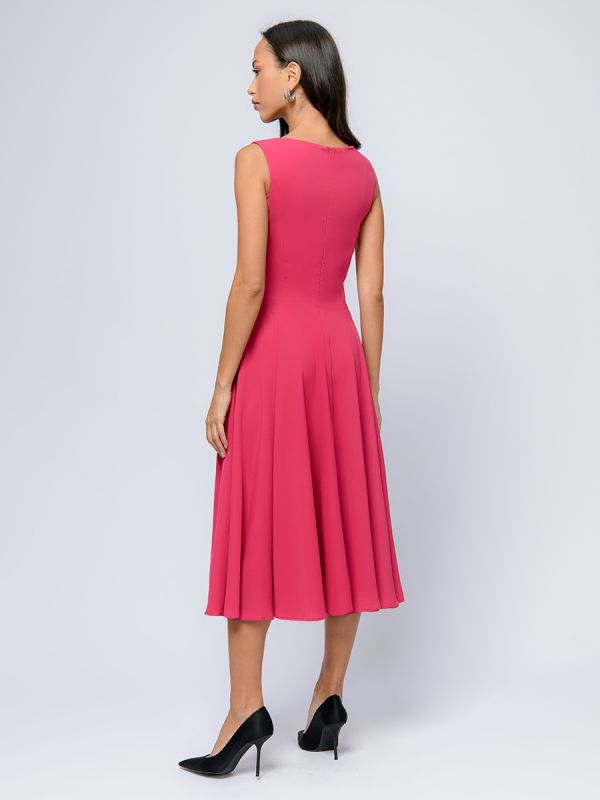 Sleeveless fuchsia colored midi length dress