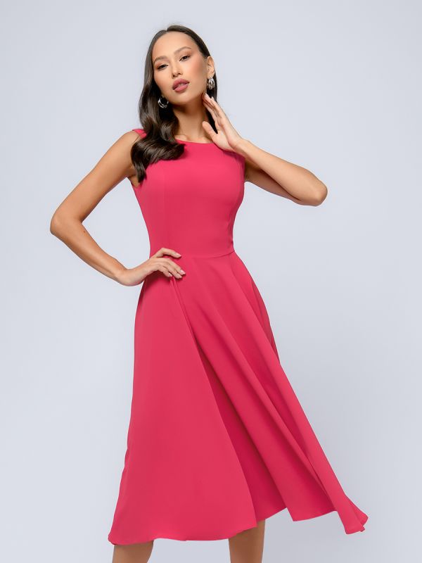 Sleeveless fuchsia colored midi length dress