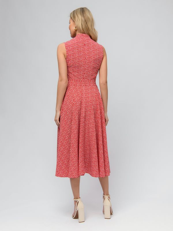 Sleeveless red print midi length dress