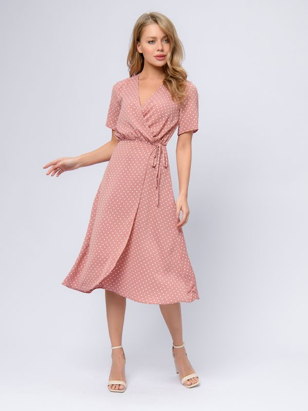 Pink polka dot dress with short sleeves