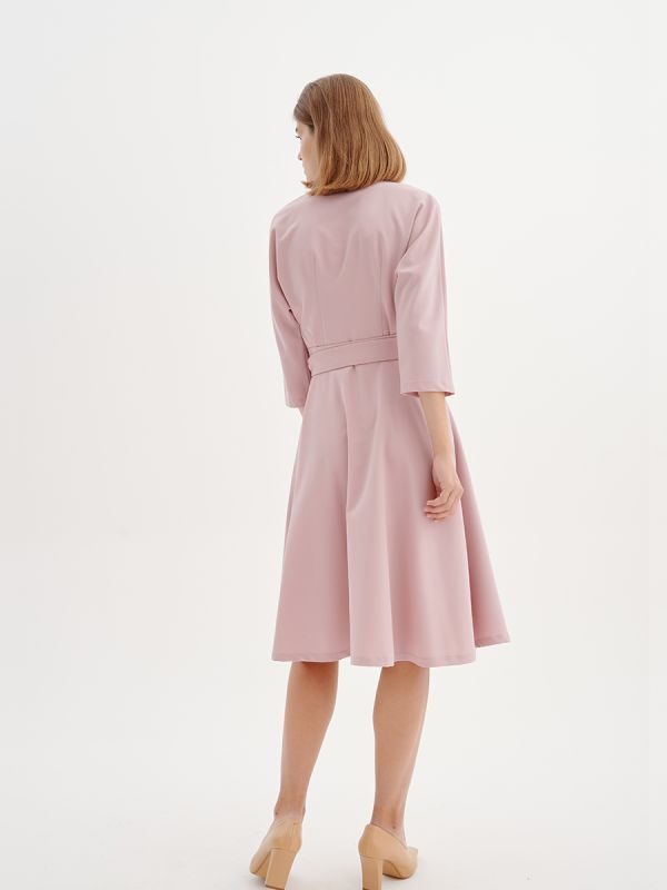 Pink midi length dress with flap and 3/4 sleeves