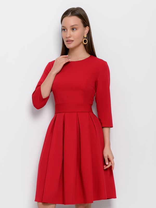 Raspberry mini length dress with 3/4 sleeves