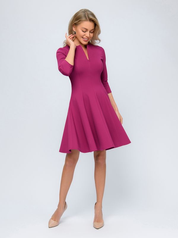 Mini length berry colored dress with 3/4 sleeves