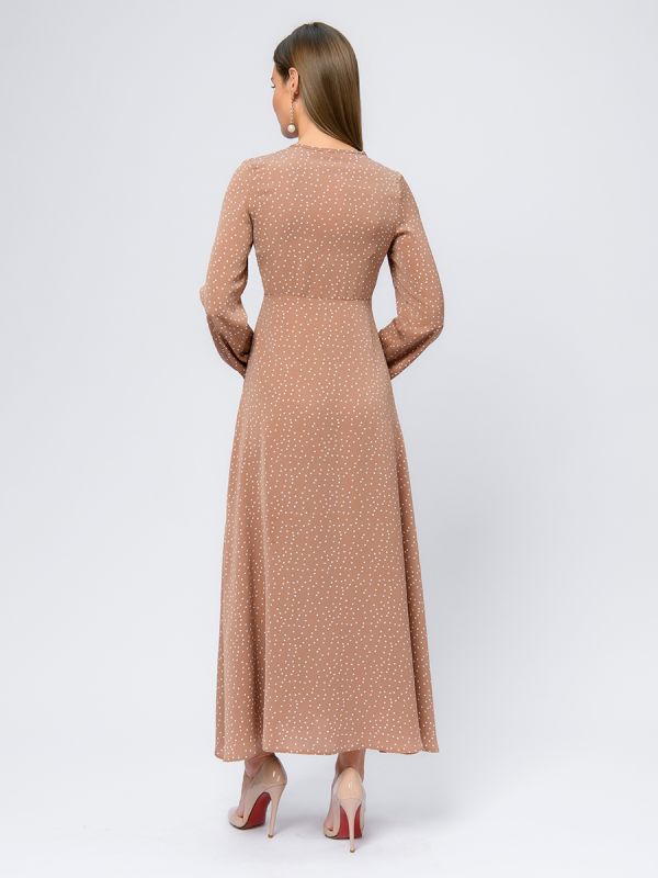 Long-sleeved mocha polka dot dress