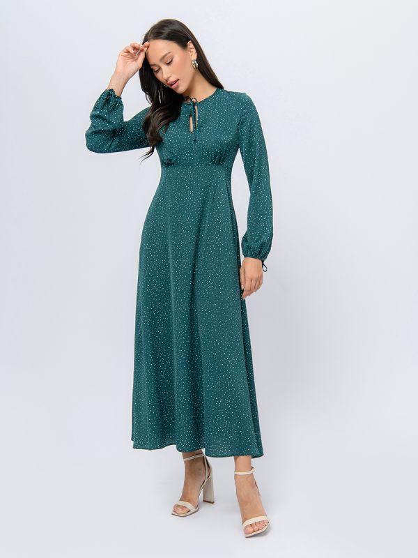 Green polka dot dress with long sleeves