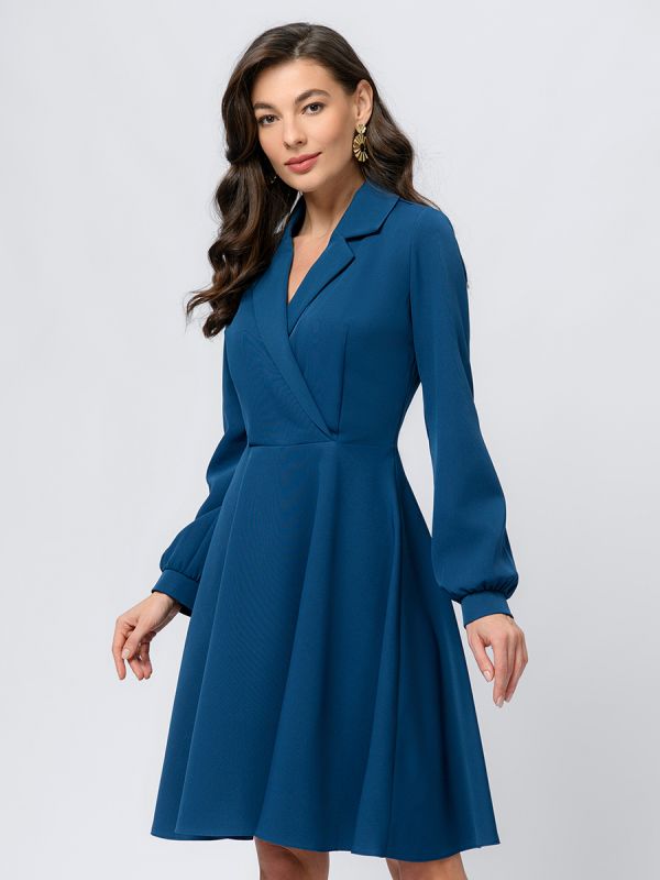 Blue colored mini length dress with long sleeves