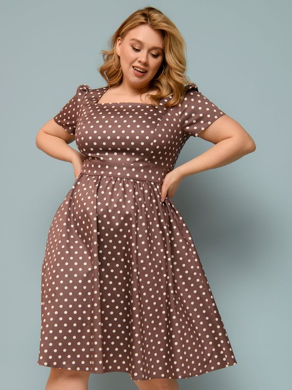 Retro beige polka dot dress