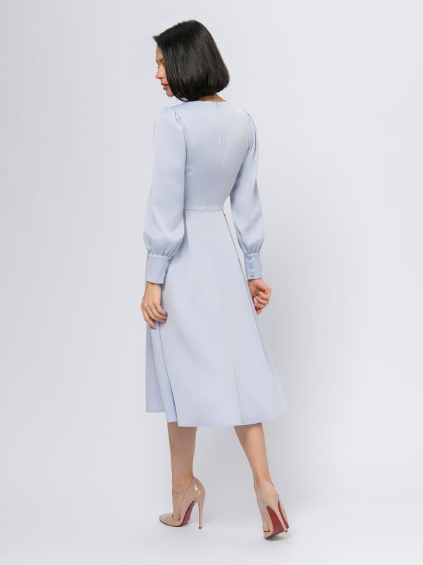 Grey-blue midi length dress with long sleeves