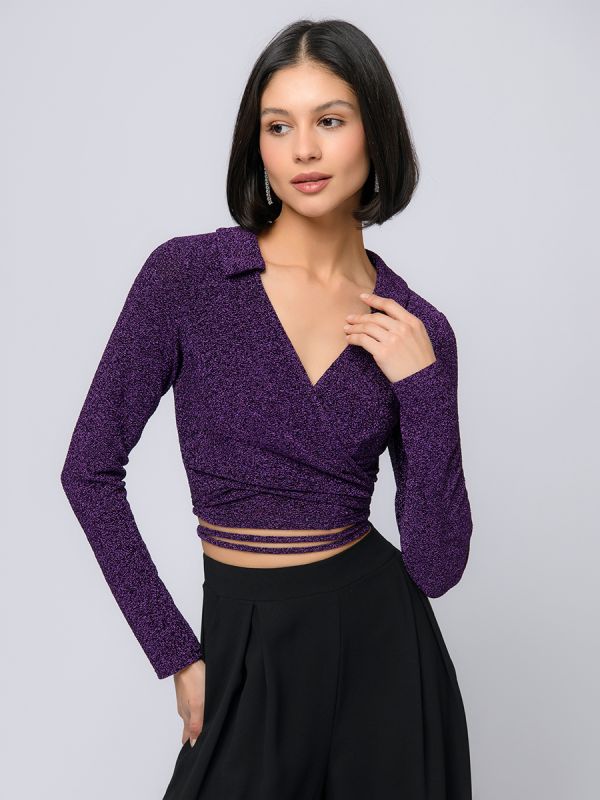 Purple top with ties and deep neckline