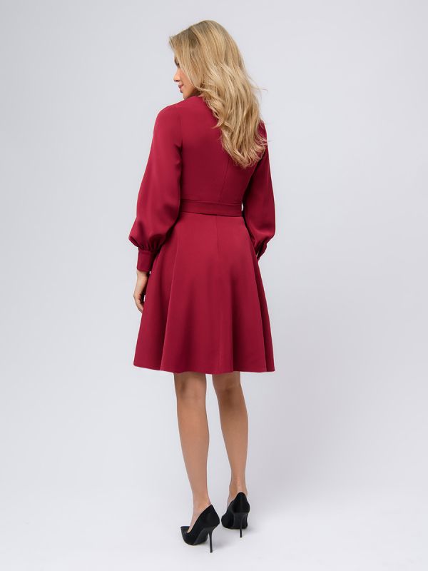 Cherry colored mini length dress with voluminous sleeves