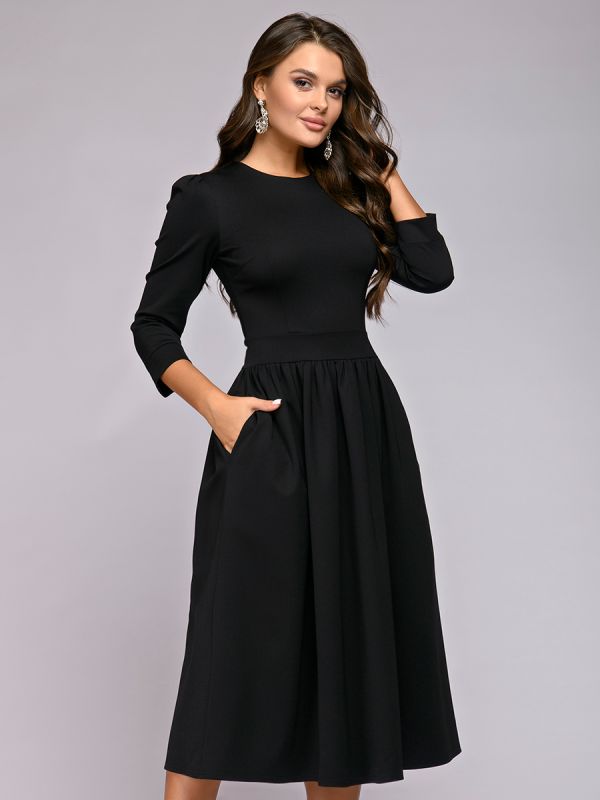 Black midi length dress with 3/4 sleeves