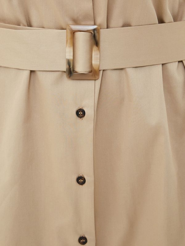 Beige shirt dress with patch pockets and waistband