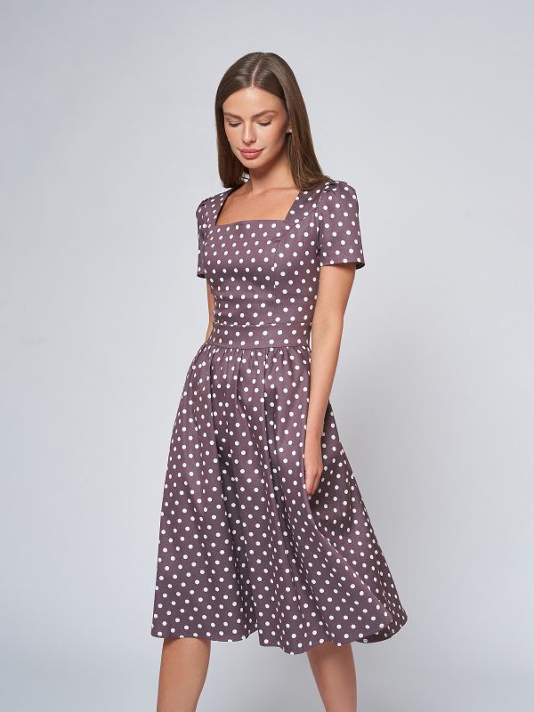 Retro beige polka dot dress