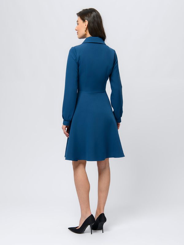 Blue colored mini length dress with long sleeves