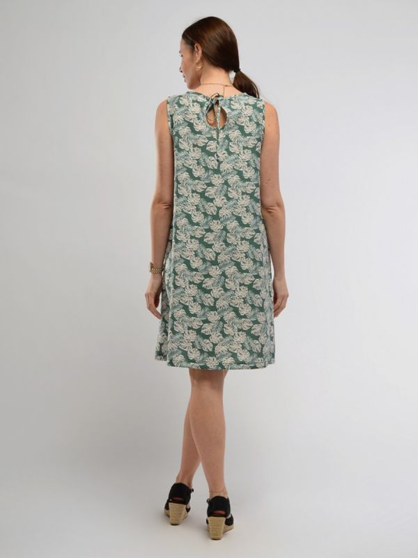 Sleeveless green printed mini length dress