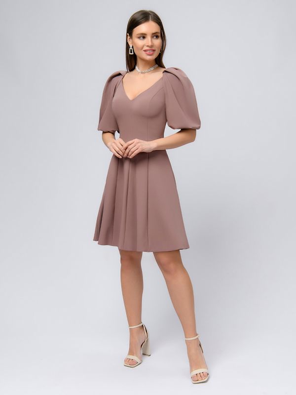 Beige mini length dress with voluminous sleeves