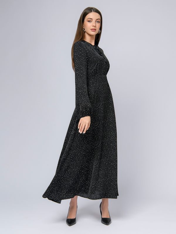 Black polka dot dress with long sleeves