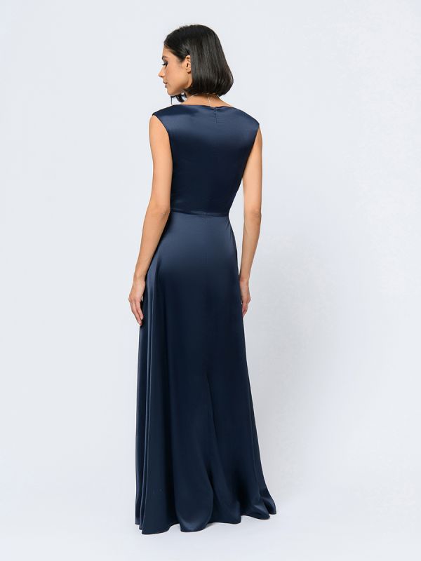 Dark blue maxi length dress with imitation flare