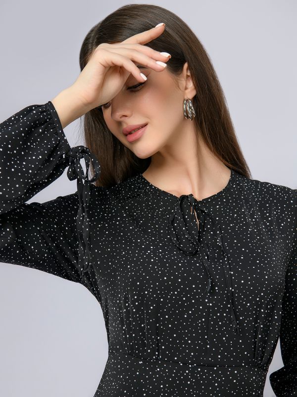 Black polka dot dress with long sleeves