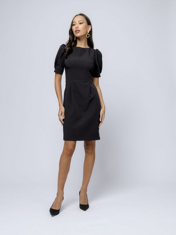 Black mini length dress with short sleeves