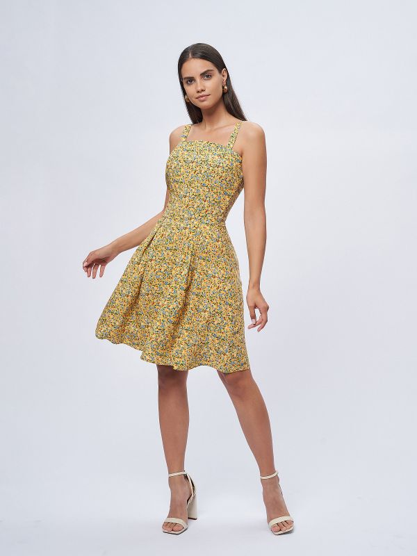 Yellow floral print dress with straps