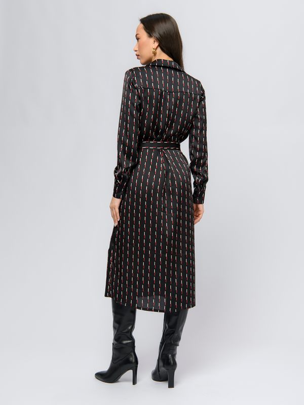 Black color midi length dress with print and long sleeves