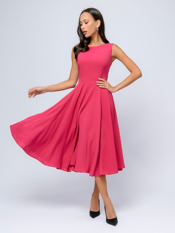 Sleeveless fuchsia colored midi length dress