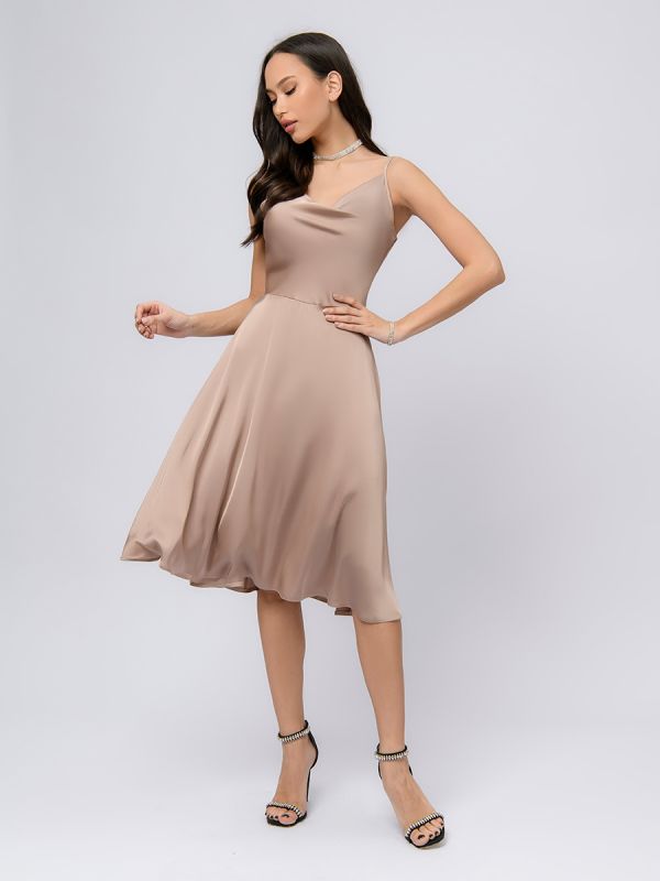 Light beige strappy midi length dress