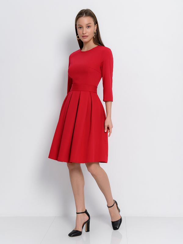 Raspberry mini length dress with 3/4 sleeves