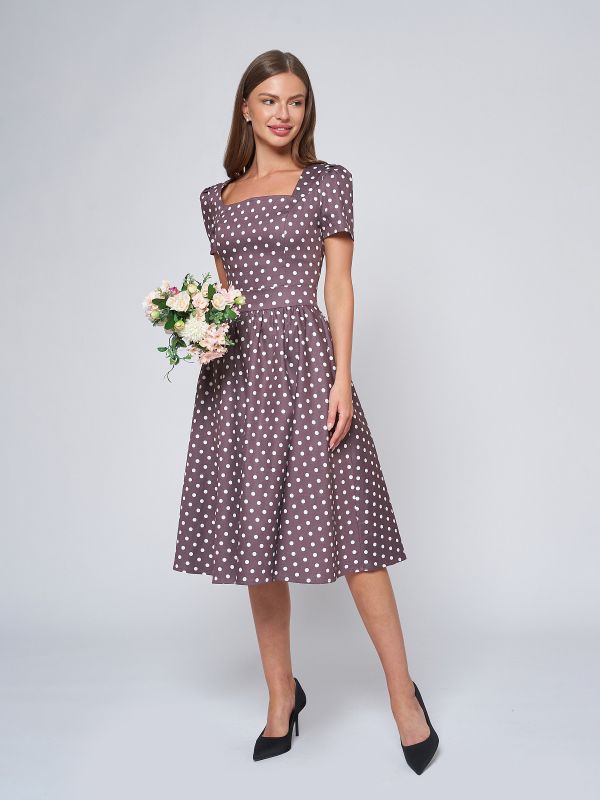 Retro beige polka dot dress