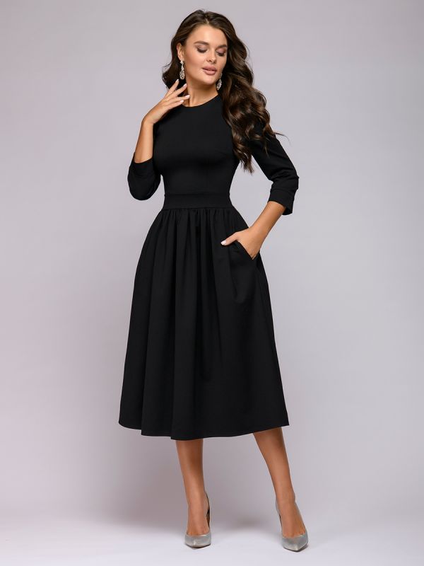 Black midi length dress with 3/4 sleeves