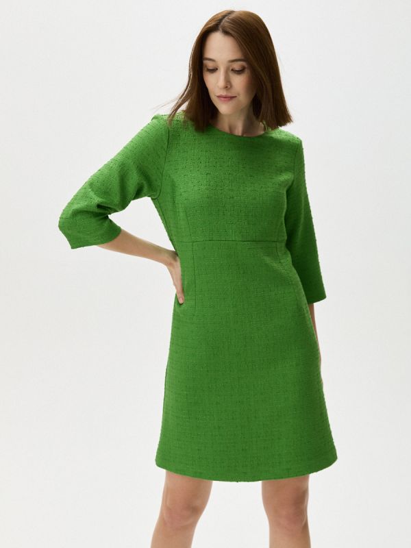 Green tweed dress with 3/4 length mini sleeves