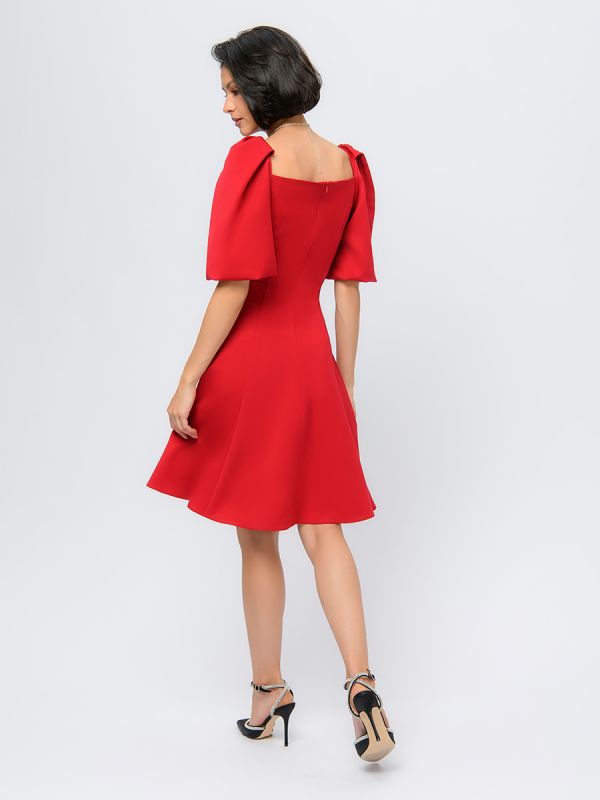 Red colored mini length dress with voluminous sleeves