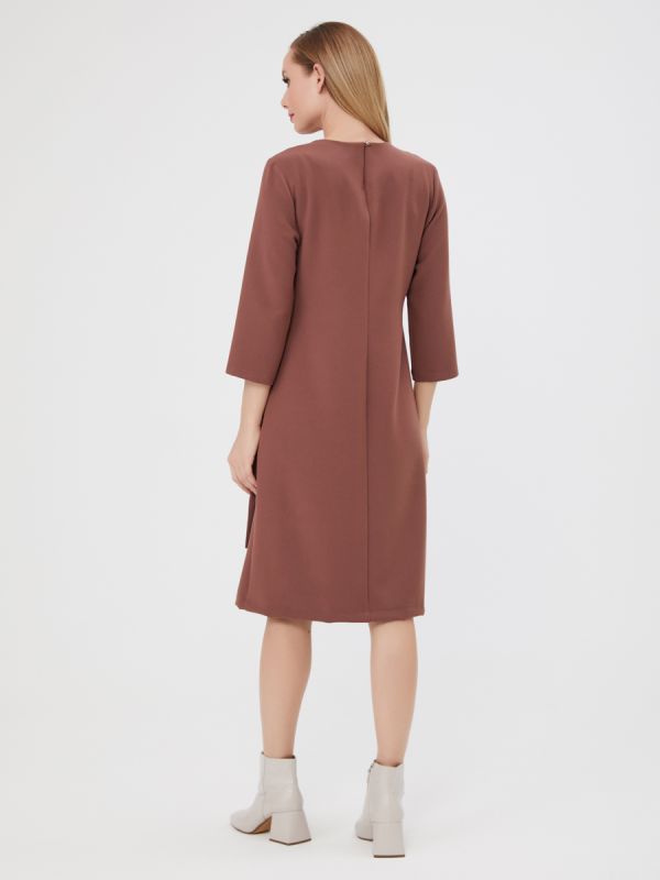 Brown midi length dress with original belt