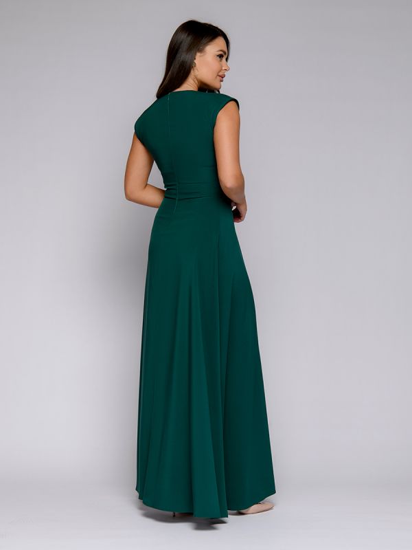 Green maxi length dress with deep neckline