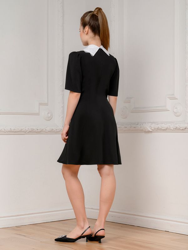 Black mini length dress with lace collar