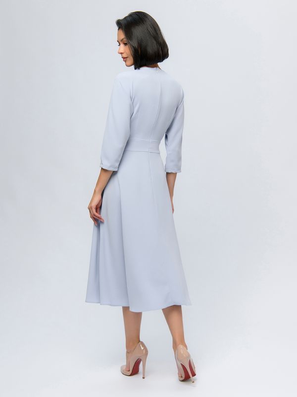 Grey-blue midi length dress with flared skirt