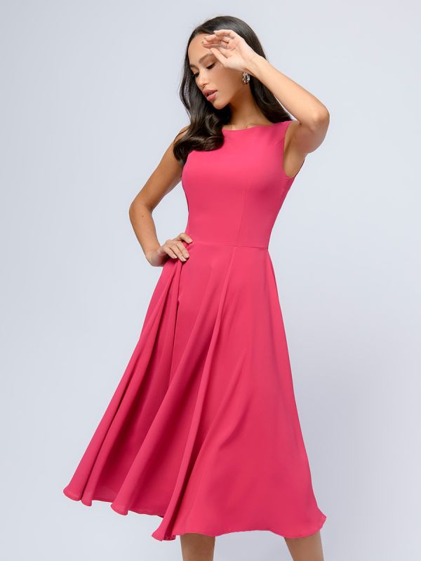 Sleeveless fuchsia colored midi length dress