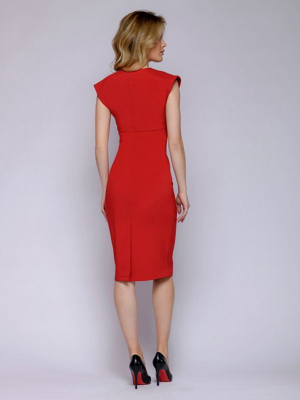 Red low-cut flare dress with deep neckline