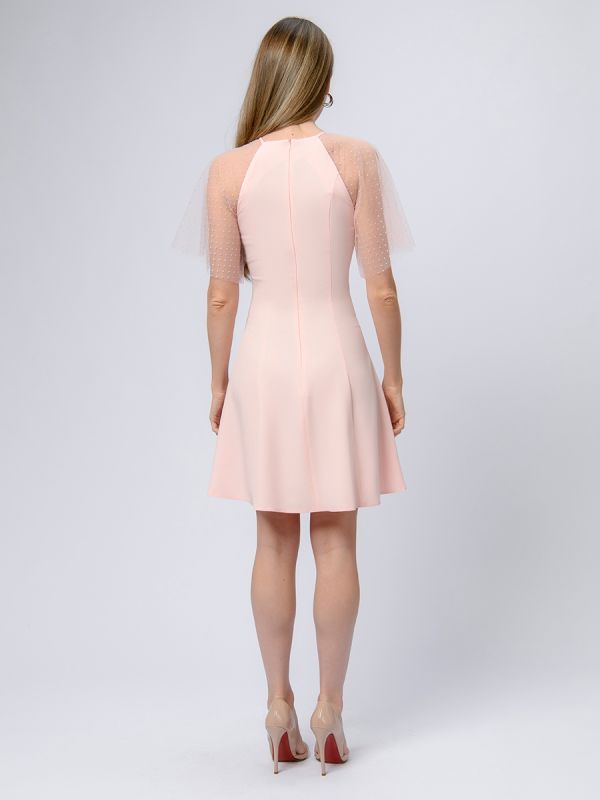 Pink mini length dress with tulle sleeves