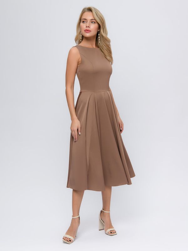 Retro retro coffee colored midi length dress